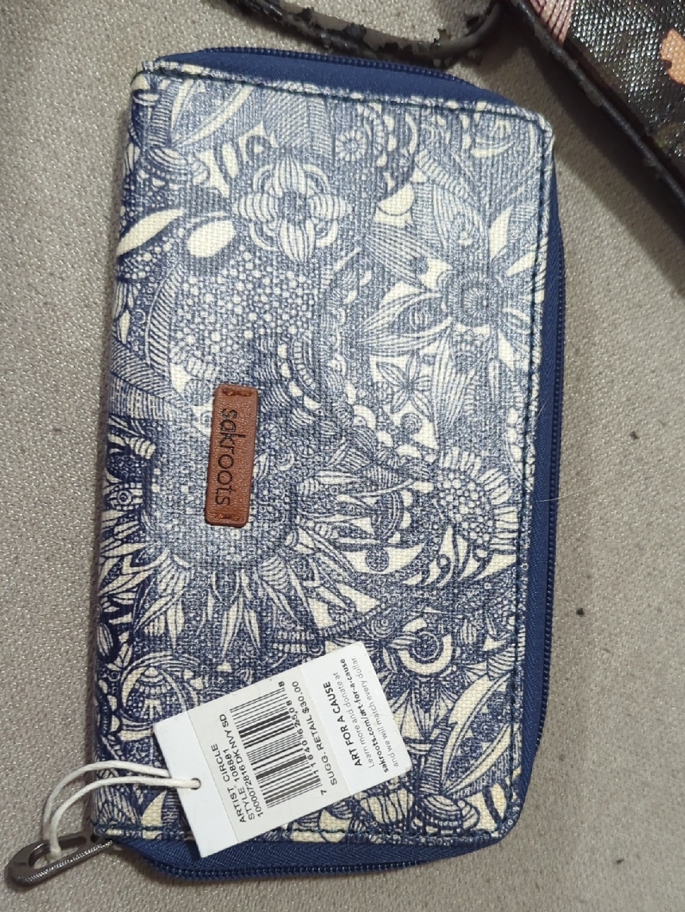 Sakroots Navy and Cream Floral Zip Wallet